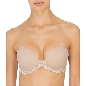Natori Strapless Bra, size 34DD, color is nude